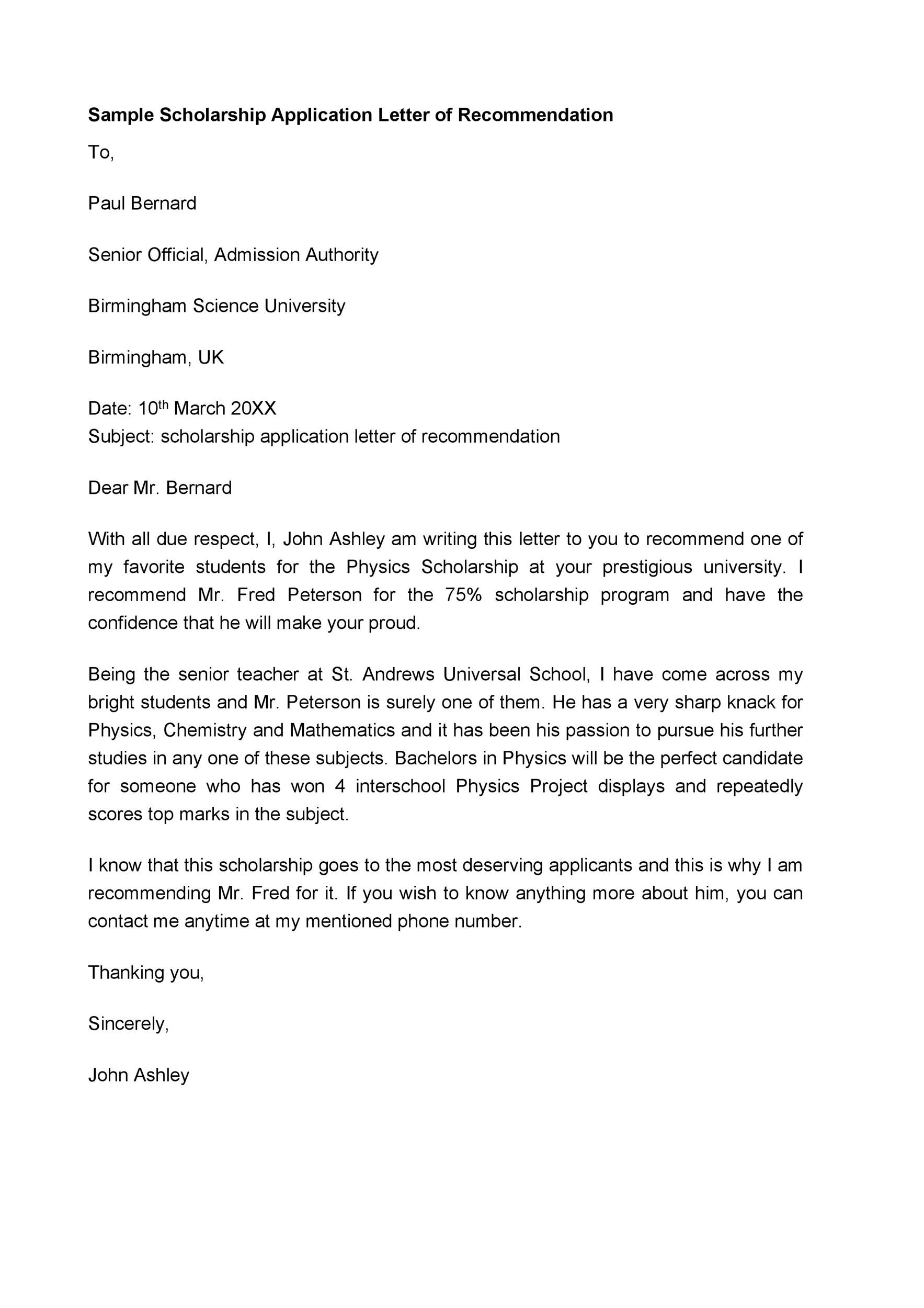 Sample Recommendation Letters for Scholarship Applications